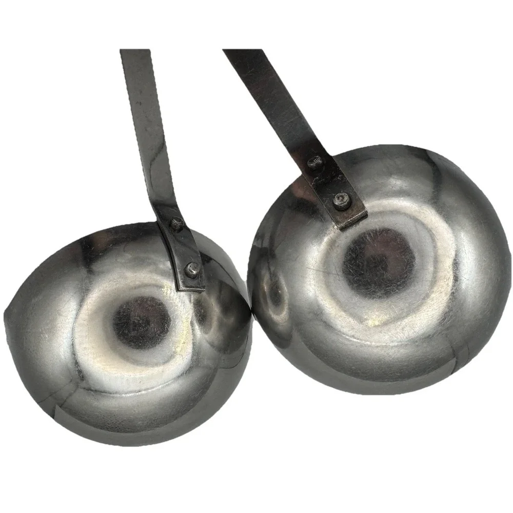 Lot of 2 Vintage Japan Stainless Steel Soup Ladles Riveted Wood Handles 10